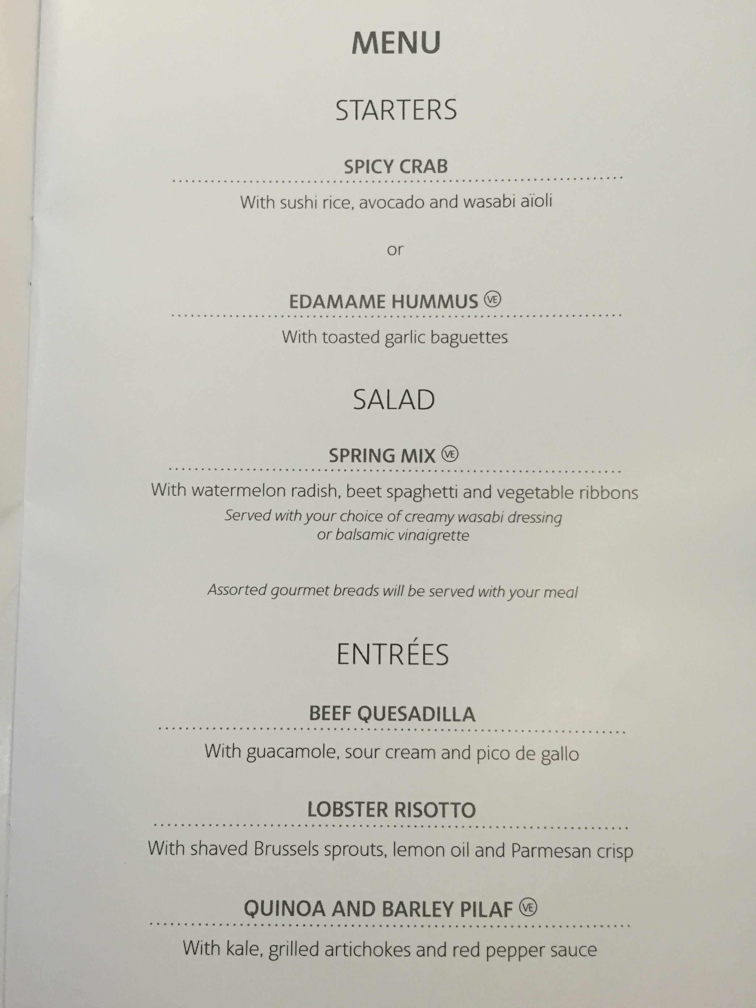 Flagship First Menu - SFO-JFK 7/12/16