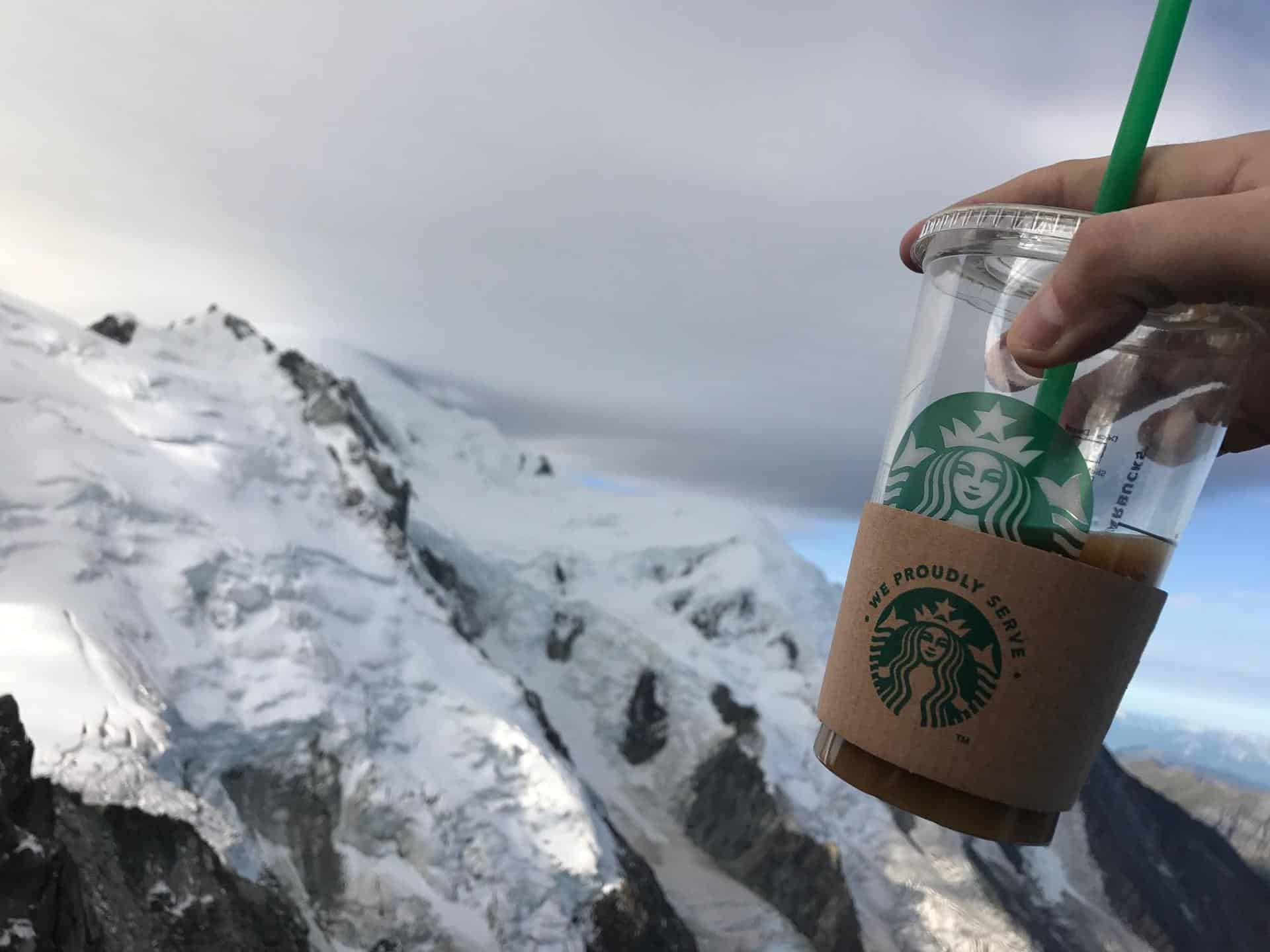 When you want to keep your @Starbucks ice cold, you sip it on top of the highest mountain peak in Europe, over 4,000 meters up, on Mont Blanc.