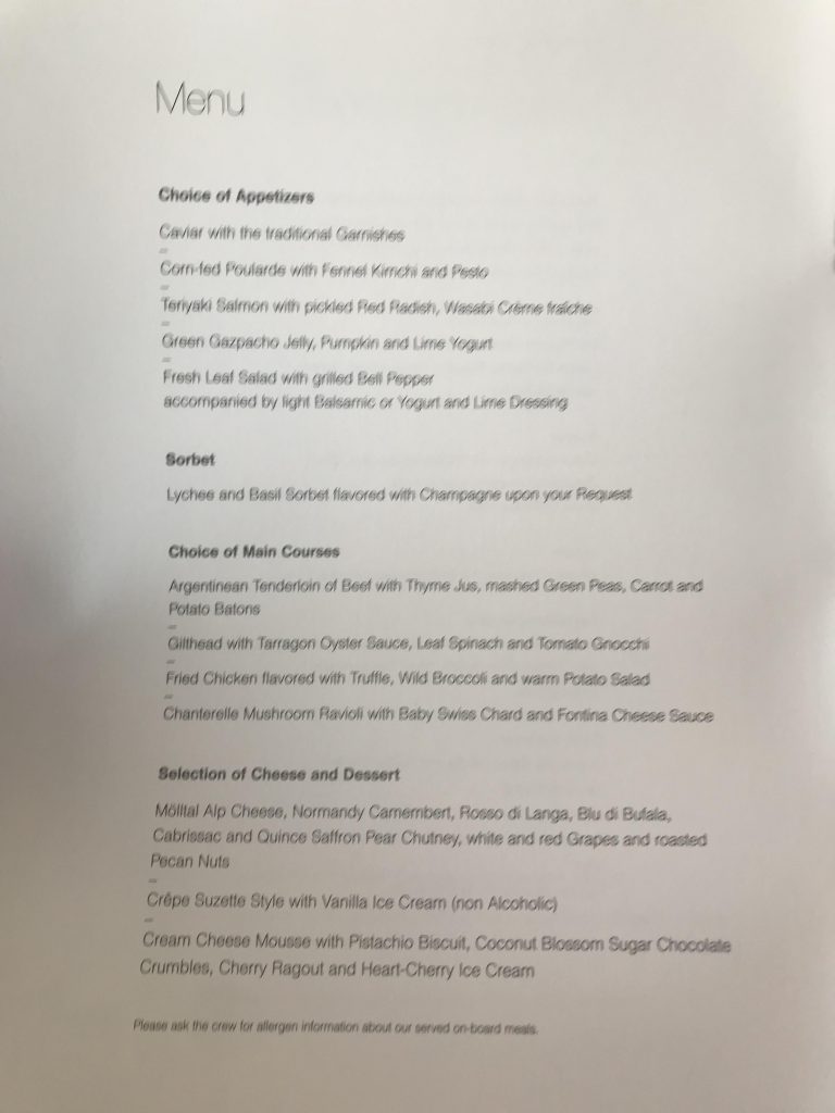 Lufthansa First In-Flight Menu - Main Meal 