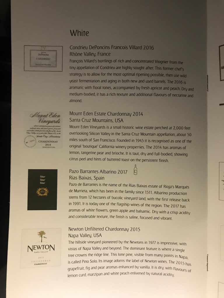 Emirates First Class Menu