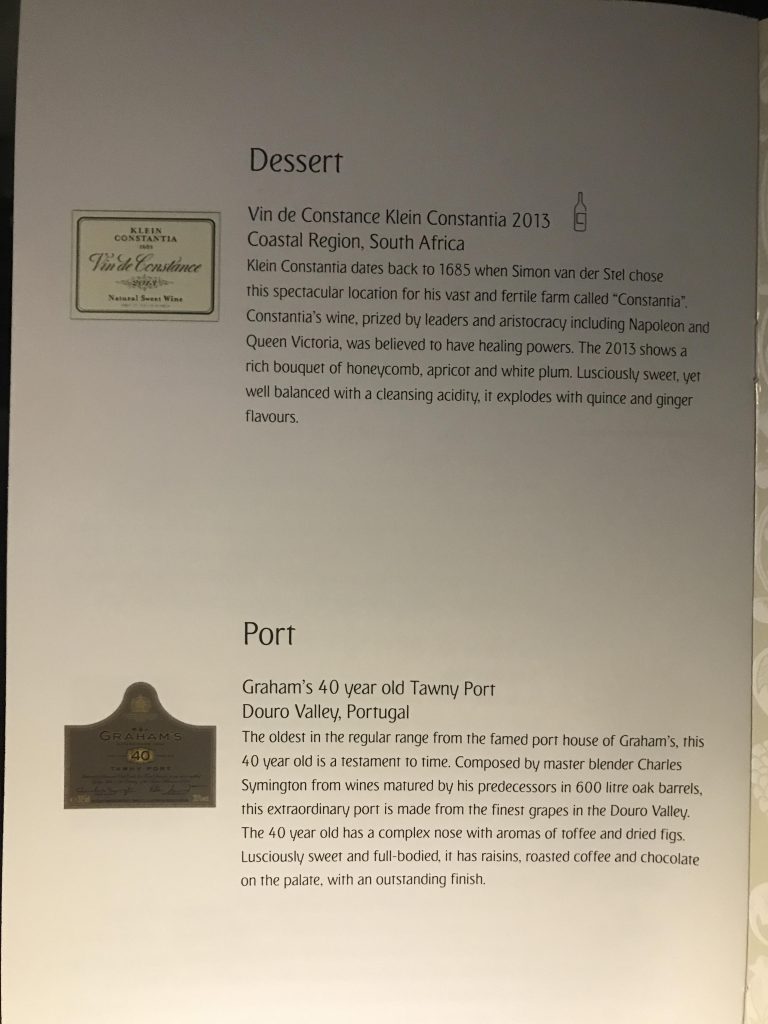 Emirates First Class Menu