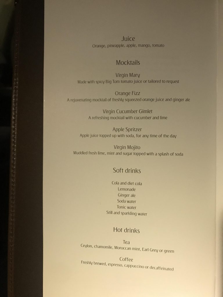 Emirates First Class Menu