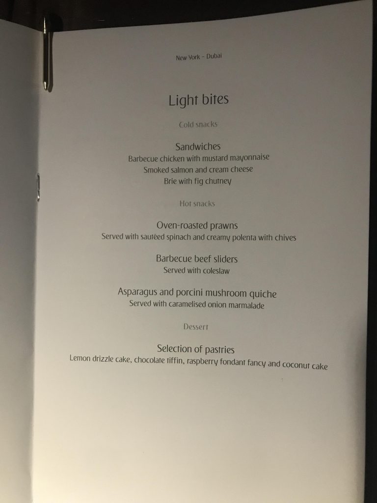 Emirates First Class Menu