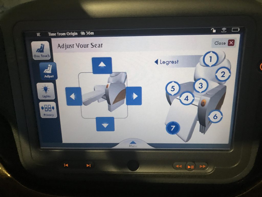 Emirates First Class Seat Controls