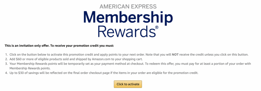amazon $30 off $60 American express