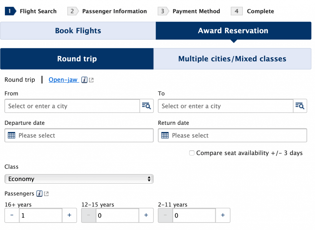 ana award booking usa europe