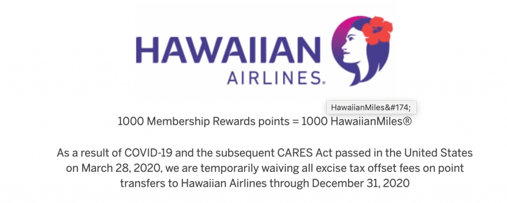 hawaiian amex transfer excise fee