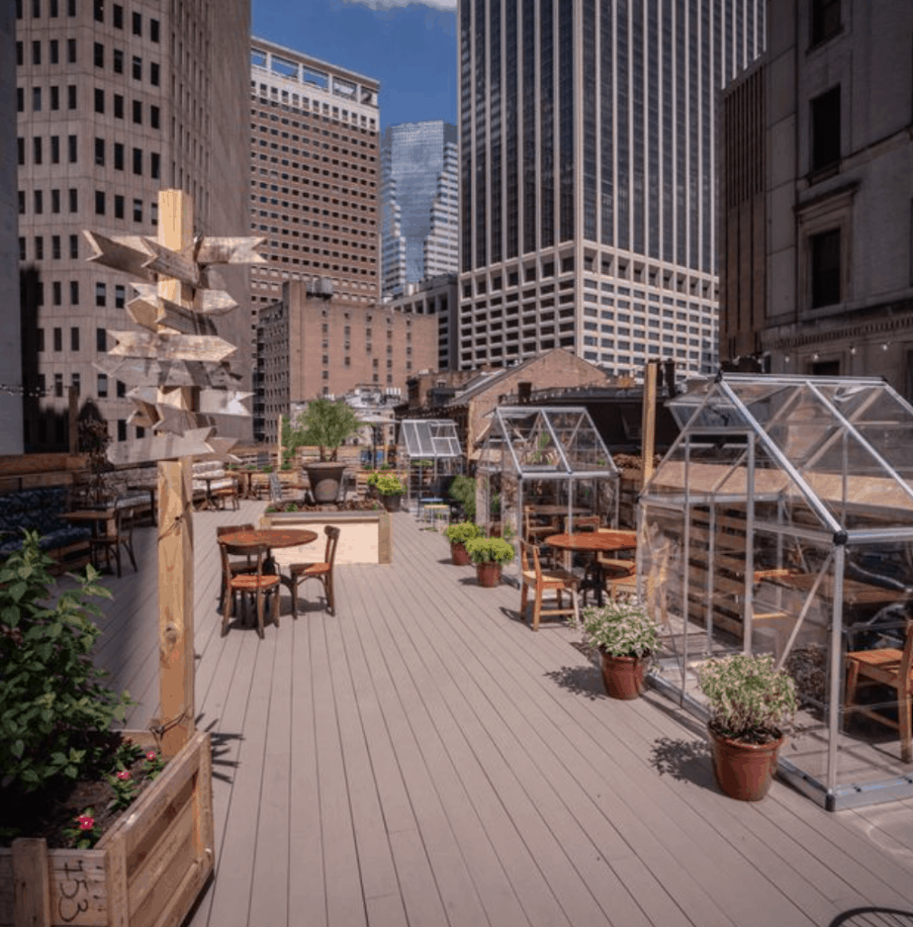 ampia nyc greenhouse rooftop dining