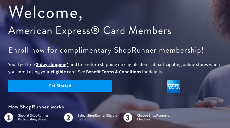 Free ShopRunner (free shipping/returns) with any Amex card or World Mastercard