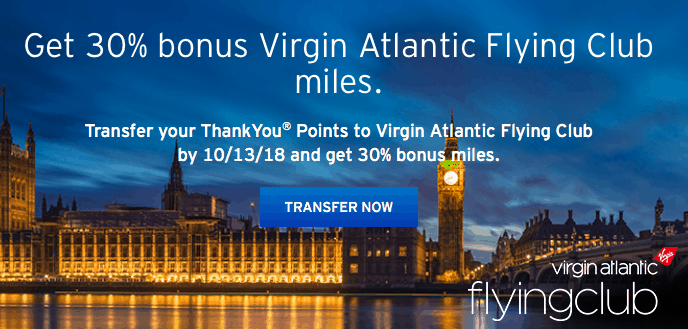 30% trnsfer bonus citi thankyou virgin atlantic