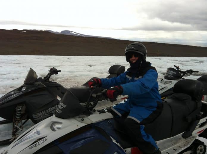 snowmobiling on a glacier in iceland