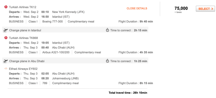 sample etihad routing on aeroplan