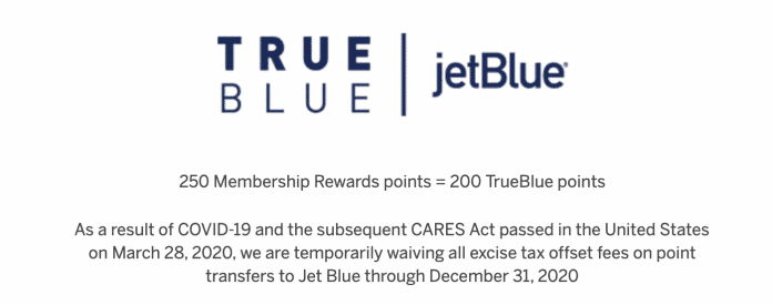 jetblue amex transfer excise fee