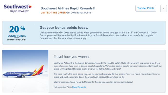 southwest transfer bonus chase