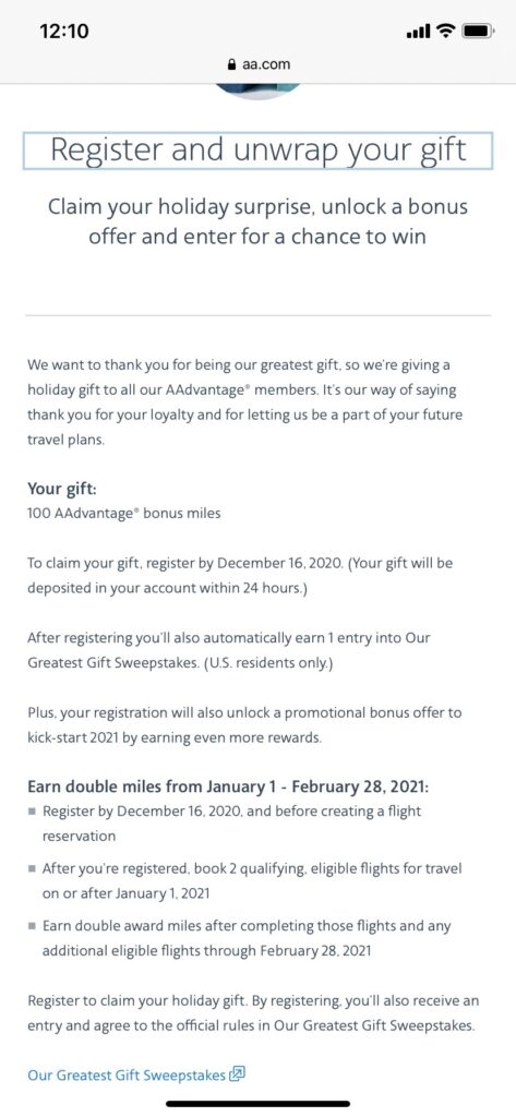 aadvantage holiday promo