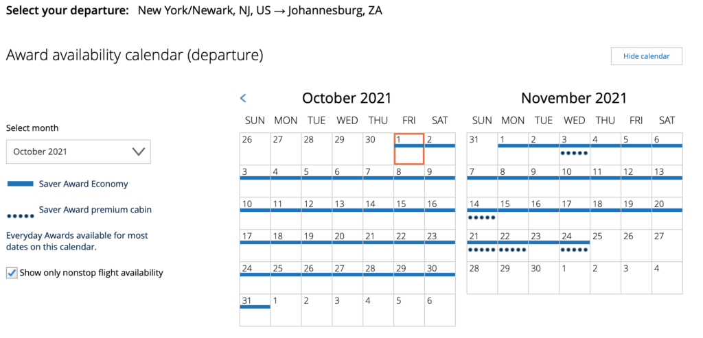 united ewr-jnb availability