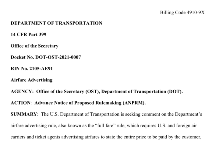 dot full fare advertising