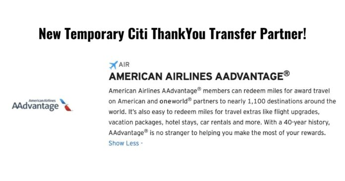 citi transfer thankyou american airlines aa aadvantage