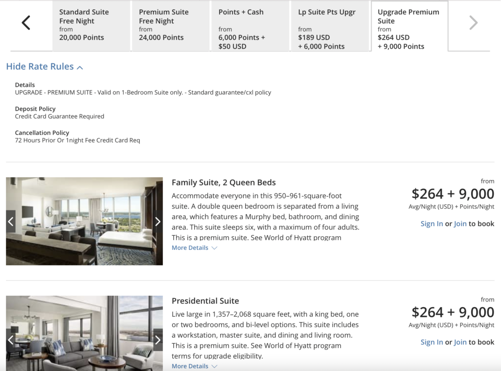 hyatt suite upgrade on paid rates