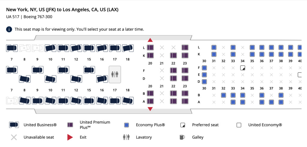 united ua premium transcon premium plus 767-300