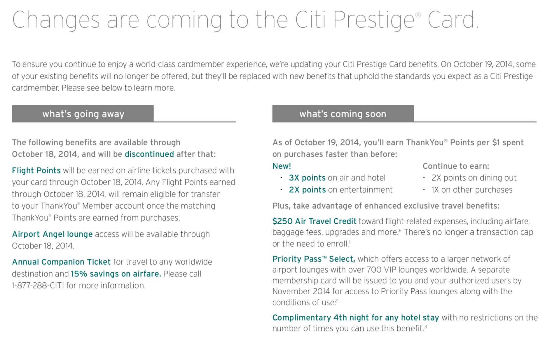 citi prestige changes 2014