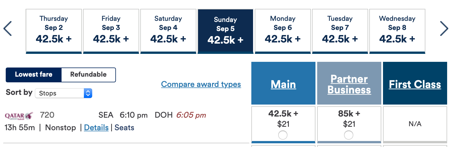 alaska airlines qatar awards