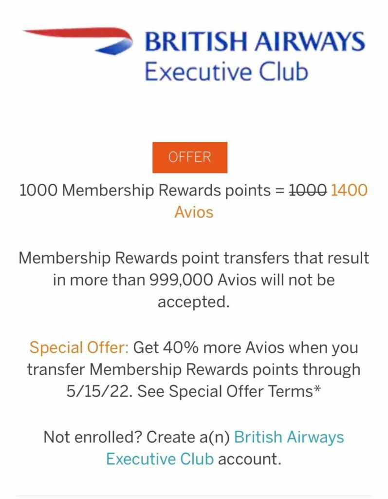 amex avios transfer bonus