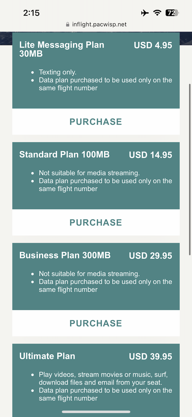 Panasonic Wifi Options on EVA 777 NY-Taipei