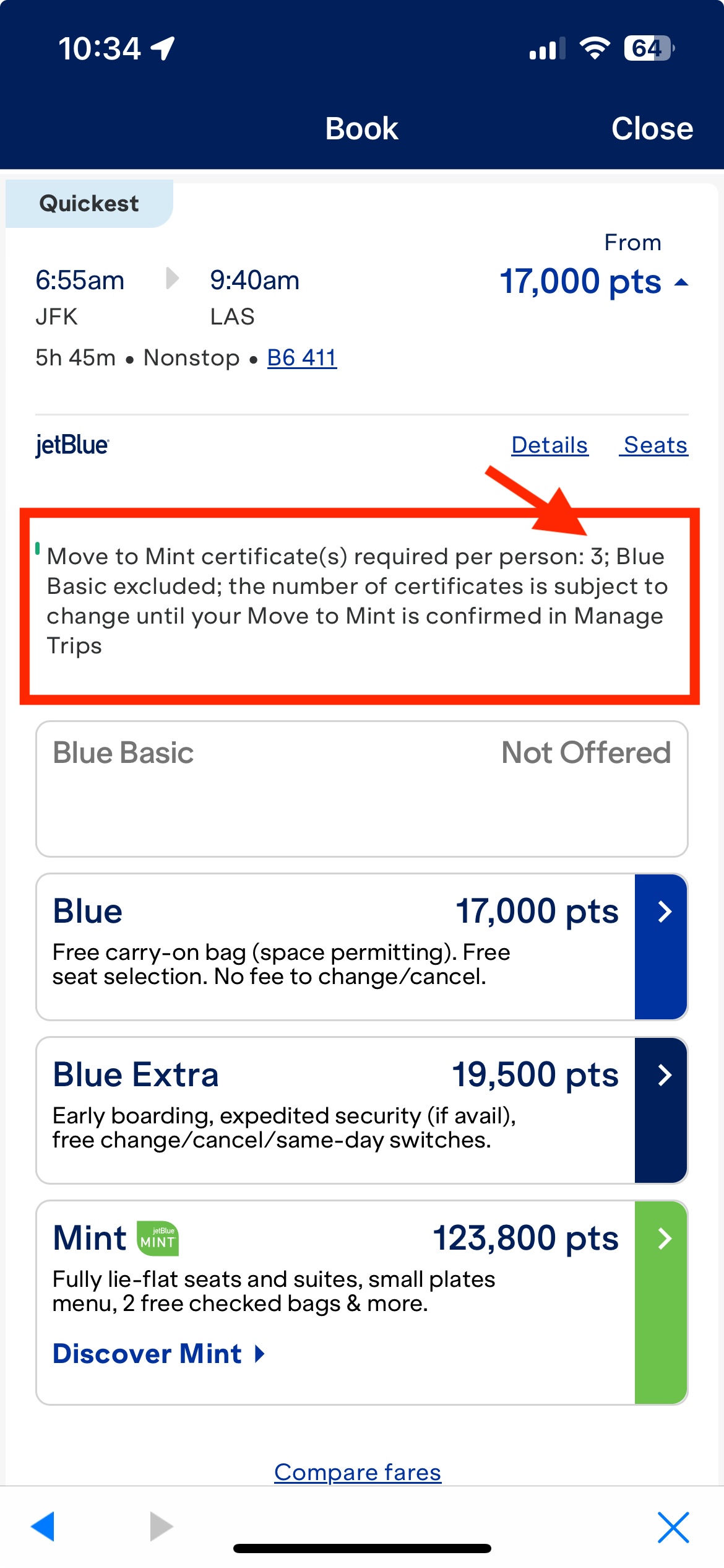 How to See JetBlue Move to Mint Certificate Requirement Before Booking