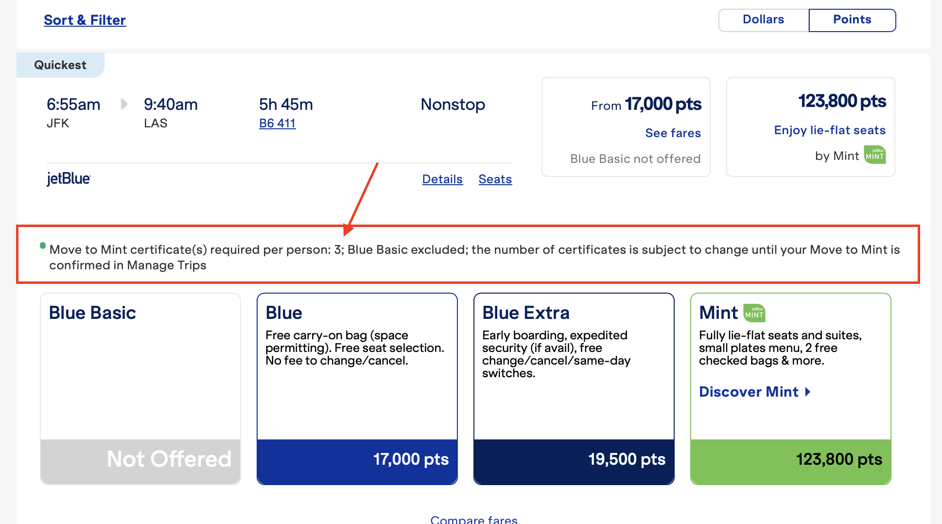 How to See JetBlue Move to Mint Certificate Requirement Before Booking