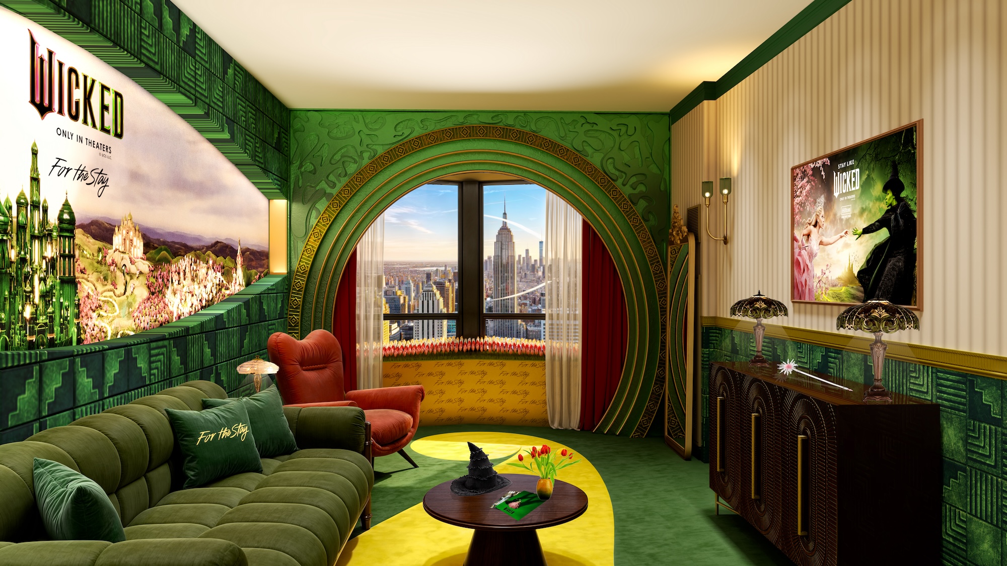 Stay Like Wicked Suite - Hilton and Universal Pictures - Living Room Sitting Area Rendering