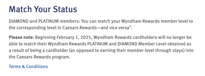 caesars won't match Wyndham diamond from credit card Wyndham business earner