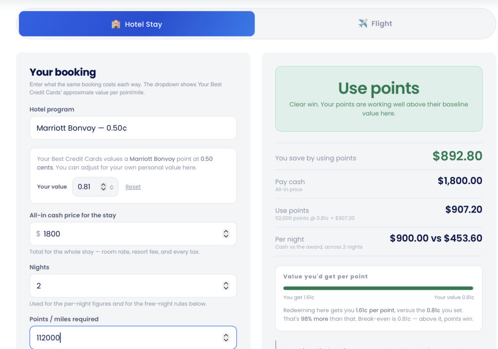 Cash vs. Points Calculator