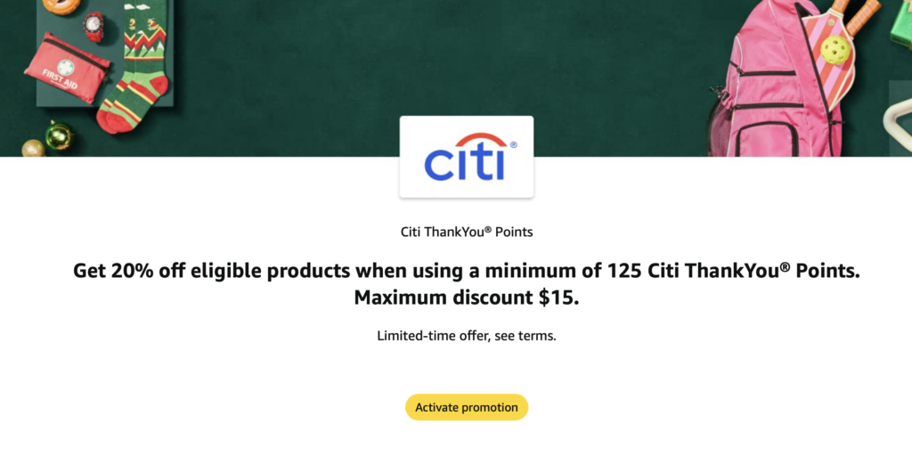 Citi ThankYou points amazon pay one point