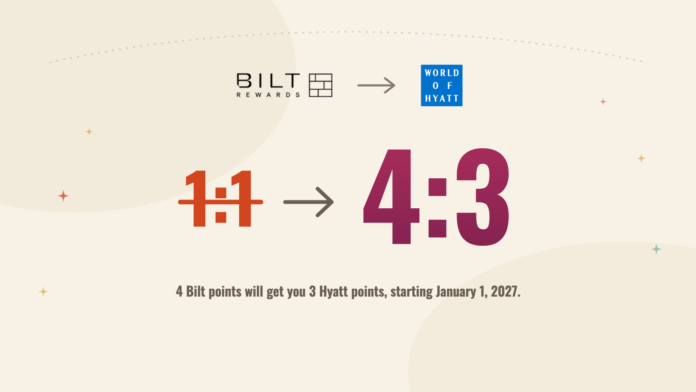 bilt devalues hyatt to 4:3 Jan 1 2027